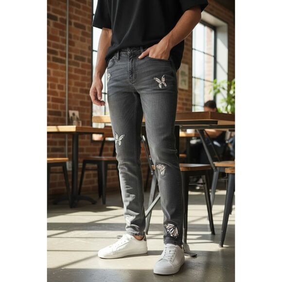 Hollister Men's Stacked Skinny Butterfly Jeans  Size 30  Gray Adv Stretch Denim - Picture 1 of 14
